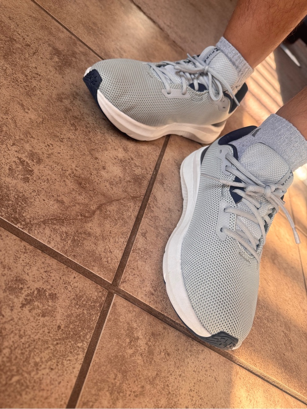 Under Armour Light Gray and Navy Breathable Mesh Sneakers